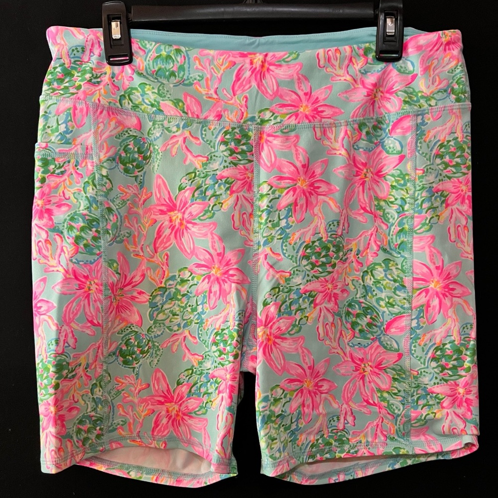 Lilly Pulitzer Luxletic 6" High Rise Bike Short Surf Blue So Shellegant XL NWT